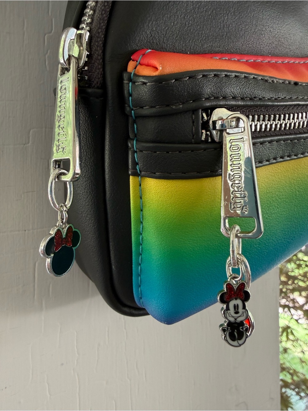 Loungefly Black Wristlet Belt Bag Backpack with Rainbow Mickey Lining - Picture 4 of 5